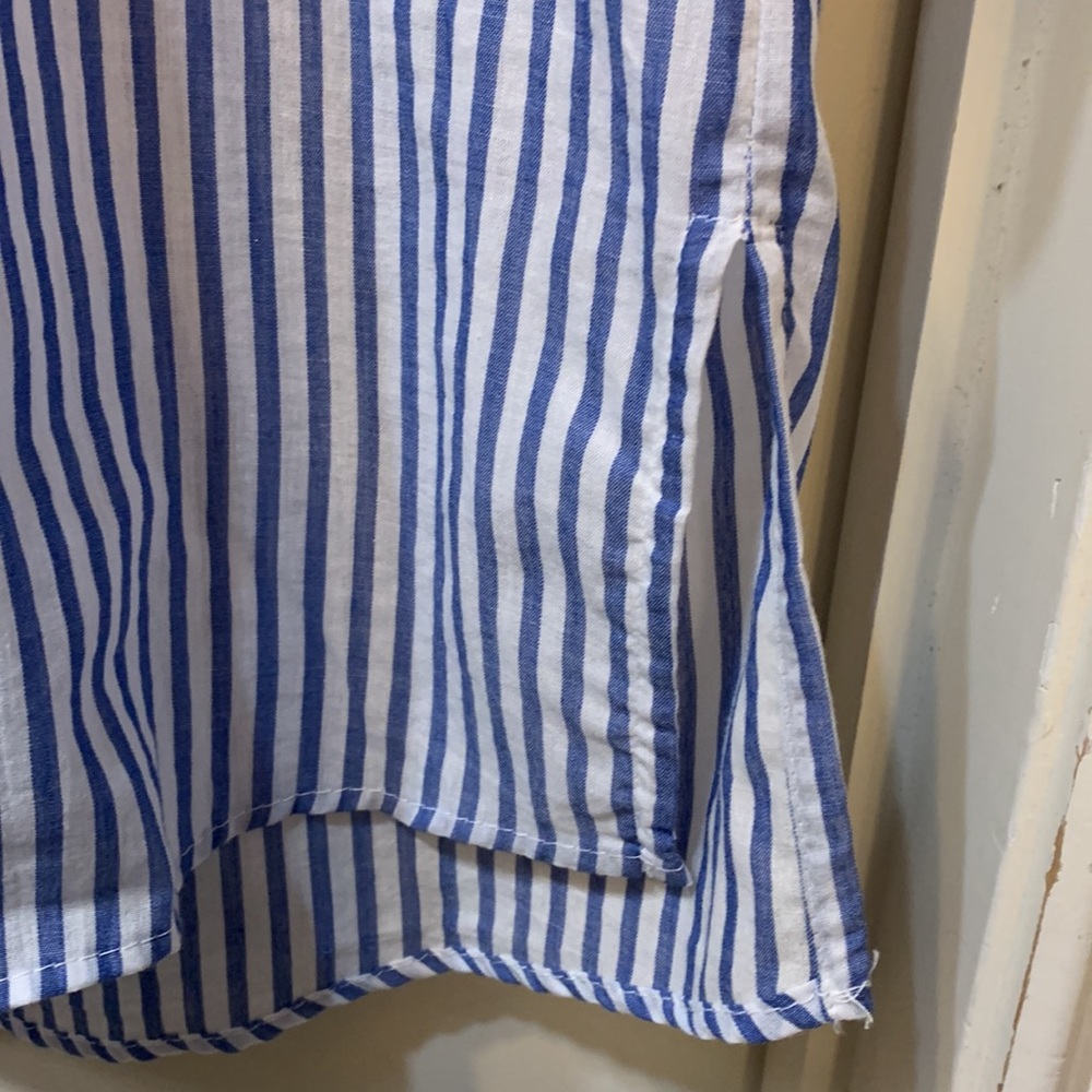Zara Women’s V-Neck 3/4 Dolman Sleeve Blue & White Striped Hi-Low Tunic Top - Picture 4 of 7